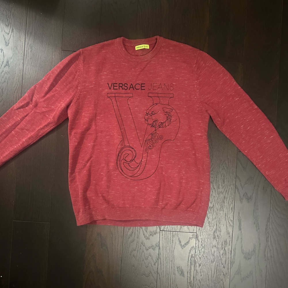 Versace Jeans Collection Red Graphic Crewneck Sweater